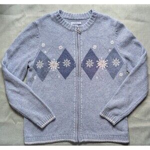 Croft & Barrow Women's Cardigan Sweater Snowflake Size Small Long Sleeve Blue
